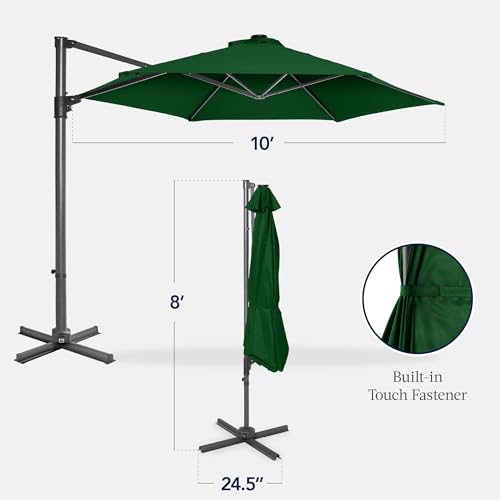 Best Choice Products 10ft Offset Cantilever Hanging Market Patio Umbrella, Smooth 360° Rotation, 8 Sturdy Ribs, Easy Adjustment - Green - color: Green, size: Offset w/ 360° Rotation