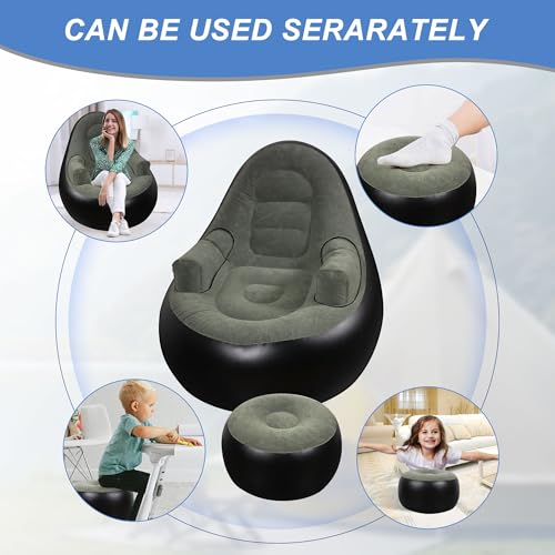 Thickened Inflatable Couch with Armrest＆Ottoman, Blow Up Lounger Chair,Folding Air Chair for Adults,Inflatable Lazy Sofa Perfect for Rooms, Camping or Home(Without Pump,Black) - color: Black