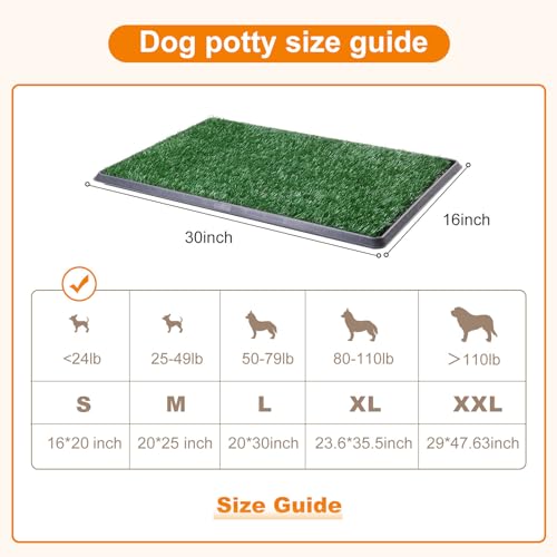 LOOBANI Dog Grass Pad with Tray - Dog Litter Box - Indoor Potty for Apartment and Patio Training - with 2 Packs Grass Pee Pads for Replacement, 16×20 Inch - size: Tray Potty 16*20inch