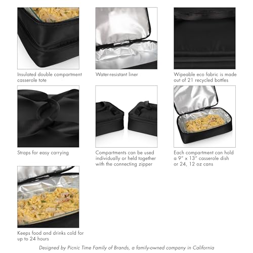 PICNIC TIME Double Decker Casserole Tote, 2-Layer Potluck Casserole Carrier, Insulated Thermal Food Carrier, Insulated Casserole Carrier, (Black) - color: Double Decker - Black