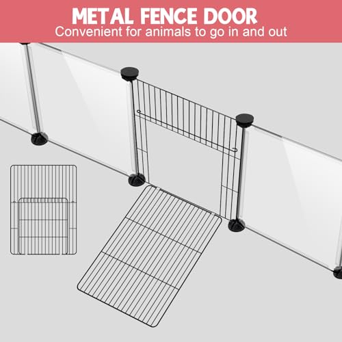 32 Panels Small Animal Playpen, 48" x 32" x 24" Transparent Playpen with Waterproof Mat,Plastic Enclosure,Puppy Play Pen for Chicken,Pet Fence for Guinea Pigs,Bunny,Ferrets,Hamsters,Hedgehogs Indoor - color: 48"L x 32"W x 24"H, style: 32 Plastic Panels
