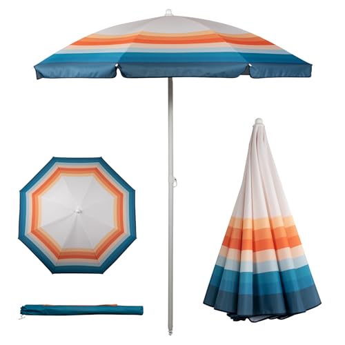 PICNIC TIME 5.5 Ft Portable Beach Umbrella, Lightweight UV Protection Sunshade with Tilt Pole & Carry Bag, Outdoor Canopy Umbrella for Beach, Sand, Pool, Patio, Camping, Travel, or Backyard Shade, (Phoenix Stripe) - color: Phoenix Stripe