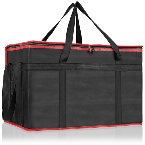 PEASUG Insulated Bags for Food Delivery, XXXL Pizza Delivery Bags, Large Capacity Cooler Bag Keep Food Warm for Grocery Shopping and Catering, Foldable, Heavy-Duty (Red) - color: Red-Black, size: XXX-Large