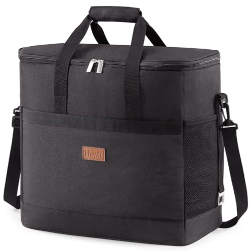 Lifewit Cooler Bag 30/50/60 Cans Collapsible and Insulated Large Lunch Bag Leakproof Soft Cooler Portable Tote for Camping/BBQ/Family Outdoor Activities - color: Black, size: 60-Can(40L)