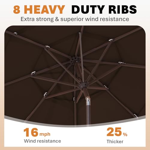 JEAREY 9FT 3 Tier Patio Umbrella Outdoor Market Umbrella Table Umbrellas with 8 Ribs 1.5 Pole Push Button Tilt and Crank UV Protection for Garden,Brown - color: Brown