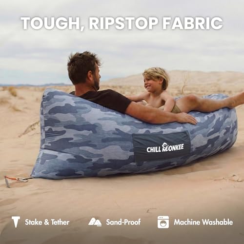 Portable Inflatable Lounger for Beach & Camping – Self-Inflating Air Couch, Beach Sofa, and Outdoor Lounge Chair for Relaxation and Comfort - color: Gray Camo