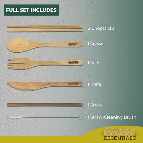 Travel Utensils with Case Set Fork, Knife, Spoon, Chopsticks, Straw, Straw-cleaning brush, Travel Pouch and Carabiner, Excellent For Everyday Use! ((1Set) Sunrise Yellow) - color: Sunrise Yellow, size: 1 Set