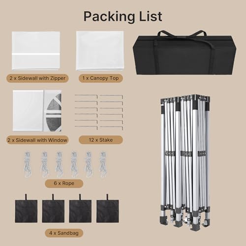 Bealife 10x20 Pop-Up Canopy Tent with 6 Removable Sidewalls, One Push Party Tent Outdoor Waterproof Canopy for Parties Commercial Wedding, 3-Height Adjustable Easy Set Up Gazebo, Carry Bag, (White) - color: White