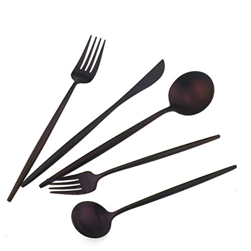 Matte Purple Silverware Set,Gugrida 5-Piece 18/10 Stainless Steel Satin Finish Flatware Set,Kitchen Utensil Set,Tableware Travel Cutlery Set for Camping Office or School Lunch, Dishwasher Safe - color: Purple, size: Service for 1