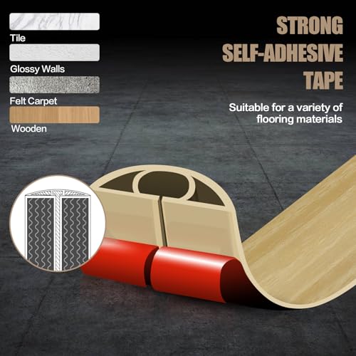 Floor Cord Cover Self Adhesive Cord Hider,10FT Cable Management, Extension Strip Protector for Wires, Prevent Cable Trips for Offices, Gyms, Exhibitions Cavity:0.3"(W) x0.28(H) WoodLightyellow - color: Wood Light yellow, size: 0.78" x 10'