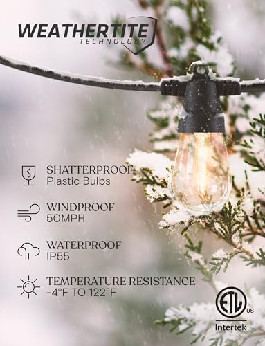 Brightech Ambience Pro 27-Ft Solar String Lights for Outside - Super Bright Remote Control Color Adjustable Outdoor String Light - Commercial Grade String, Waterproof LED for Patios, Camping, 12 Bulbs - color: Super Bright +, size: 27 Feet