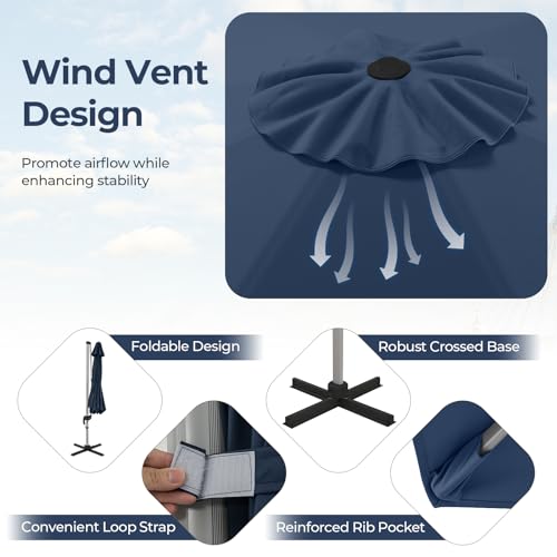Cantilever Patio Umbrella Aluminum Offset Umbrella with 360-Degree Rotation & Adjustable Tilt, Large Patio Offset Umbrella for Garden, Pool, Backyard & Deck - color: Navy Blue, size: 11ft