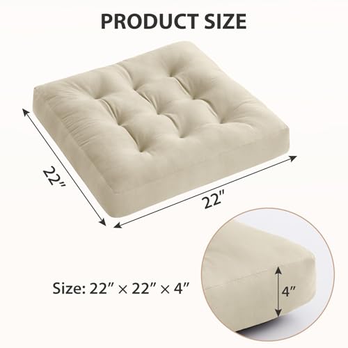 Meditation Floor Pillow Set of 1, Square Large Pillows Seating for Adults, Meditation Cushion Pillow,Tufted Corduroy Cushion for Tatami Living Room or Yoga, Beige, 22x22 Inch - color: Beige
