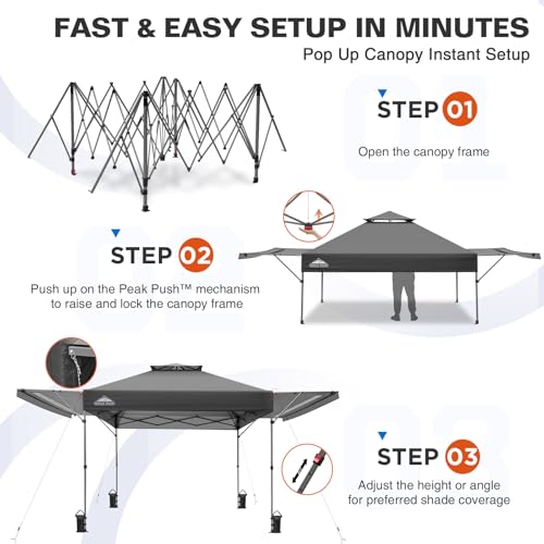 EAGLE PEAK 17x10 Pop up Gazebo Canopy Tent Outdoor Instant Canopy Shelter with Adjustable Dual Half Awnings (Gray) - color: Gray