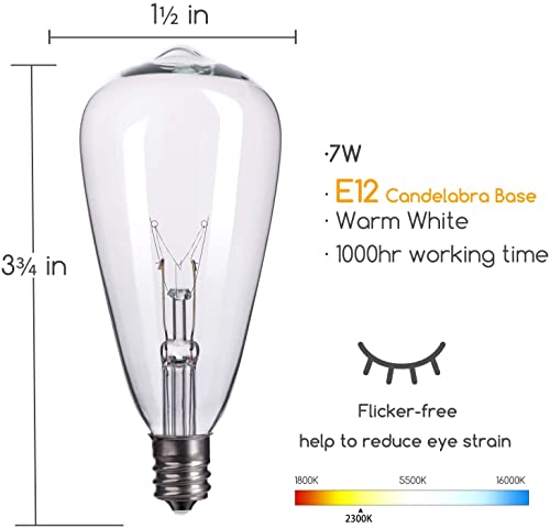 25-Pack Edison Replacement Light Bulbs,7-Watt E12 Candelabra Base ST40 Replacement Clear Glass Light Bulbs for Outdoor Patio ST40 String Lights, Warm White - style: E12 Bulbs - 25 PC