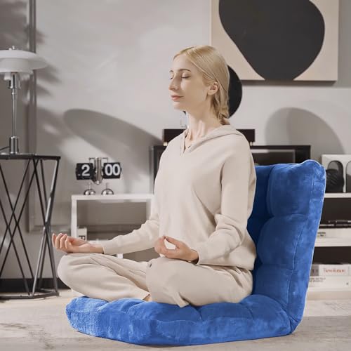 Giantex Floor Chair with Back Support, 14 Adjustable Position, Padded Sleeper Bed, Couch Recliner, Gaming Floor Chairs for Adults, Meditation, Gaming Chair Floor, Blue - color: Blue, size: 26.5"x22.5"x22"