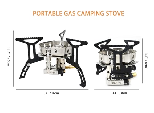 ONLYFIRE OUTDOOR LIVING Portable Camping Gas Stove 6800W, Small Backpacking Stove with Propane Gas Adapter, Mini Foldable Camp Stove with Carry Bag for Picnic Camping Hiking Emergency Use, GS334-2A