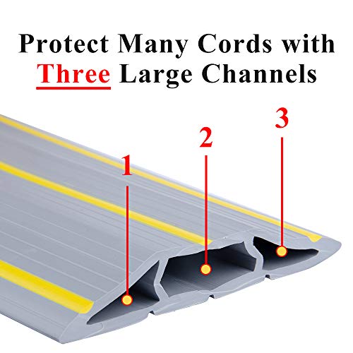 10Ft Cord Cover Heavy Duty Cable Protector 3 Channels Contains Cords Cables and Wires Easy to Unroll-Conceal Wires of Home Office Warehouse Workshop Concerts or Other Outdoors Surround (Gray-10Ft) - color: Gray-Rubber, size: 10Ft