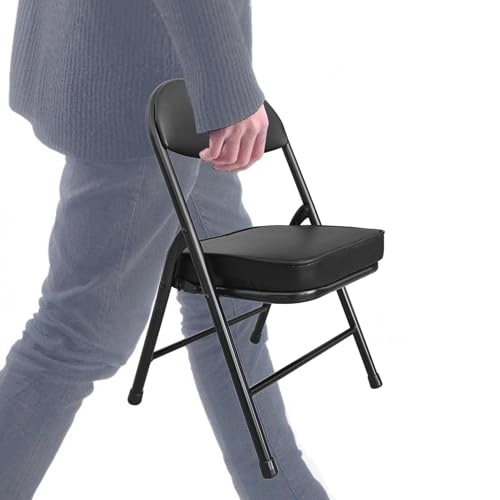 Mini Folding Chair, Garage Stool, Portable Camping Chair with Padded Seat, Lightweight and Compact Lawn Chair, for Patio, Garage, Camping, Fishing, Hiking, Hunting, Picnic, Beach, Black - color: Black