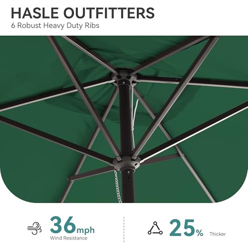 HASLE OUTFITTERS Rectangular Patio Umbrella, 6.5 x 10 ft Rectangle Table Umbrellas w/Heavy Duty Ribs, Effortless Crank and Push Button Tilt, Wind Resistant Sun Umbrella for Outdoor Patio, Dark Green - color: Dark Green