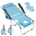 ABORON Tanning Chair with Face Hole, 5-Position Adjustable Reclining Beach Lounge Chair, Folding Face Down Sun Lounger for Beach, Poolside, Patio, Lawn, Home - color: Fresh Blue