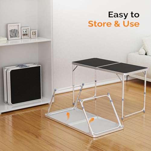 VINGLI 4FT White Folding Table with Carrying Handle Height Adjustable Lightweight Fold Up Portable for Indoor Outdoor Picnic,Camping,Hiking,Fishing,BBQ … - color: Black, size: 4ft