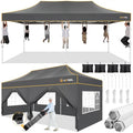 Hoteel 10x20 Pop Up Canopy Tent Heavy Duty with 6 Sidewalls, Waterproof Party Tent, Easy Set-up Commercial Instant Tents with Roller Bag & Sandbags, Hexagonal Leg (1-Year Warranty) - color: Grey 2, size: 10×20 （6 Walls）