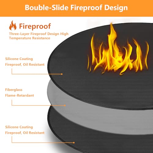 TYLIN Fire Pit Mat for Deck Fireproof, Round Fireproof Under Grill Mat, Oil-Proof Waterproof BBQ Pad for Deck Patio Grass Outdoor Grill Accessories, Portable and Reusable，Black (48x48 inch) - size: 48x48 inch