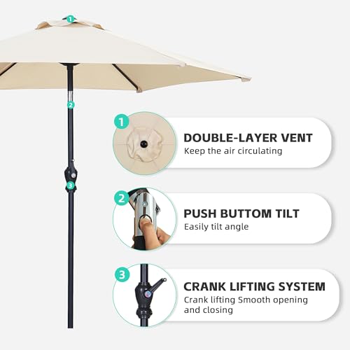 7.5 FT Patio Umbrella(Styles Featuring Tassels, LED Lights, or Bases Available), Stylish, Modern & Adjustable, with Effortless Crank Operation for Your Garden, Beach, Deck, Backyard & Pool - color: Khaki, size: No Base