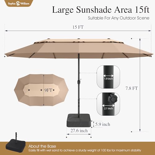 Sophia & William 15ft Extra Large Patio Umbrella with Base Included, 2-Tier Double-Sided Rectangle Outdoor Umbrella with Stand, Market Umbrella for Pool Garden Backyard, Beige&Tan - color: Beige&Tan 2-Tier