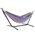 Vivere Double Cotton Hammock with Space Saving Steel Stand, Upgraded Polyester End Strings 450 lb Capacity - Premium Carry Bag Included - USA Grown Cotton (Tranquility) - color: Tranquility