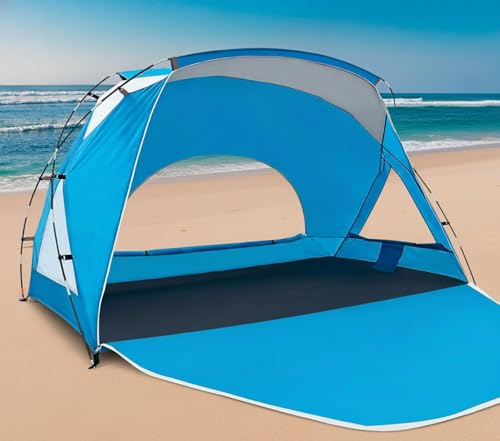 Beach Tent, Portable Sun Shelter for 2/3/4/6-8 Person with UPF 50+ UV Protection, Easy Setup Waterproof Beach Shade Canopy Cabana for Family Outdoor and Picnics, Fishing with Carrying Bag - color: Blue, size: Deluxe 6-Person