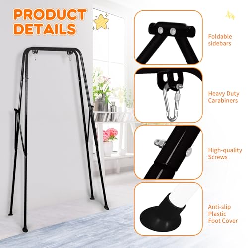 Baby Swing Stand, Heavy Duty Foldable Swing Stand A-Frame Metal Swing Stand Frame for Backyard Indoor & Outdoor Use (Hammock Chair not Included) (Black) - color: Black