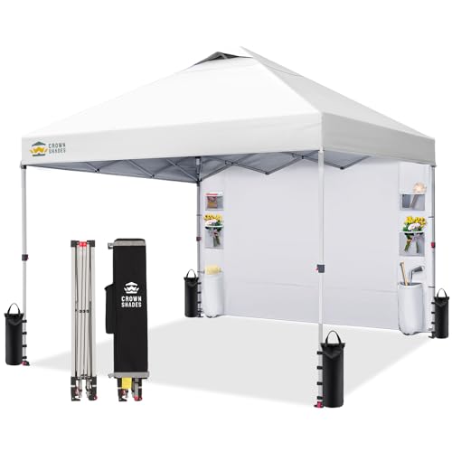 CROWN SHADES Canopy Tent 10x10 Pop Up Canopy Outdoor Shade with Pockets Sidewall, Easy Up Sun Shelter with One Person Set Up Center Lock, Portable Instant Camping Beach Canopy Tents, Grid White - color: Grid White