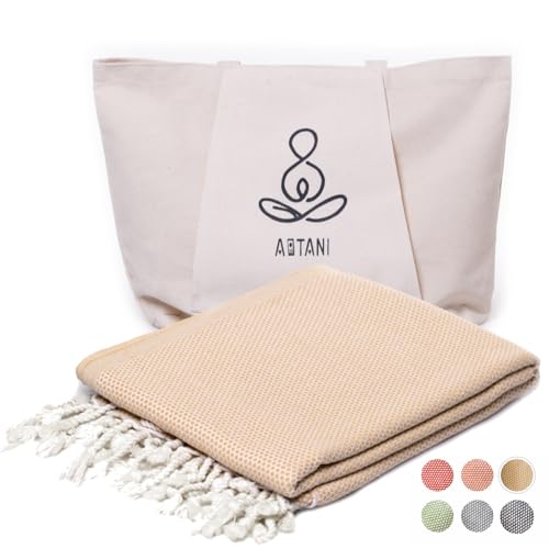 ATANI 69x35 in Oversized Turkish Beach Towel Set with Tote Bag – Quick-Dry 100% Turkish Cotton Peshtemal, Sand-Resistant, Lightweight for Shower, Travel, Pool, Yoga (Yellow) - color: Yellow + Bag, size: 35 inc x 69 inc