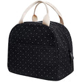 EurCross Upgraded Compact Black Lunch Bag for Girls Women,Canvas Reusable Insulated Polka Dot Lunch Tote Box Bag for Work School - color: Black Polka Dot