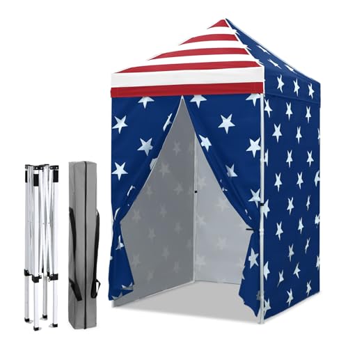 EAGLE PEAK 5x5 Instant Canopy with 4-Side Wall Panels, Small Pop up Portable Canopy Tent with Carry Bag, Light Weight Sun Shelter for Sports, Camping and Beach, American Flag - color: American Flag