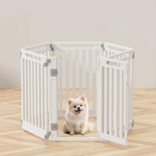Pet Playpen Foldable Gate for Dogs Heavy Plastic Puppy Exercise Pen with Door Portable Indoor Outdoor Small Pets Fence Puppies Folding Cage 6 Panels Medium Animals House Supplies - color: White, style: PPW-HI06