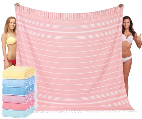 Widdonen Giant Turkish Beach Towel Blanket 85x75 Cotton XXL Extra Large Oversided Bath Pool Blankets XL Huge Bed Sand Free Throw Towels Picnic Outdoor Big Quilt Necessities Cloud Gifts for Adult Pink - color: Pink, size: XXL(85×75 in,215×190 cm)