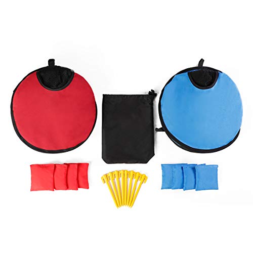 G4Free Portable Collapsible 5 Holes Cornhole Game Set with 8 Bean Bags Carrying Case Toss Game Size 3ft x 2ft for Camping Travel - color: A-Red Blue