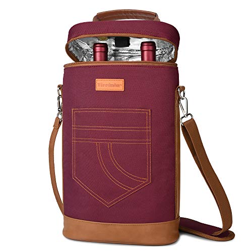 Tirrinia 2 Bottle Wine Gift Tote Carrier - Leakproof & Insulated Padded Versatile Wine Cooler Bag for Travel, BYOB Restaurant, Wine Tasting, Party, Dinner, Gift for Wine Lovers, Red - color: Red, size: 2 Bottle-without front pocket