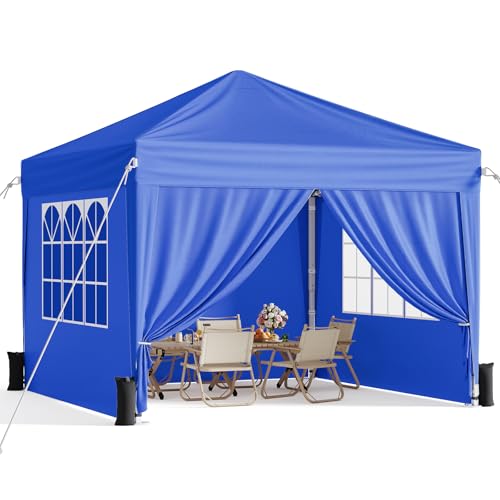 10x10 Pop Up Canopy with Sidewalls, Instant Portable Canopy Tent with Carry Bag for Commercial Events, Camping, Parties - Blue - color: Blue