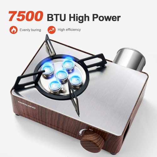 Odoland 7500BTU Camping Butane Stove with Compact Carry Case, CSA Certified Portable Gas Stove for Backpacking,Picnic,Outdoor Adventures,Brown - color: Brown