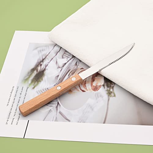 Silver Flatware Set with Natural Wood Handle, 24 PCS Silverware Set for 6, Premium 18/8 (304) Stainless Steel Cutlery Set, Forks Spoons and Knives Set for Home/Camping/Travel, Mirror Finish - size: 24-Piece for 6