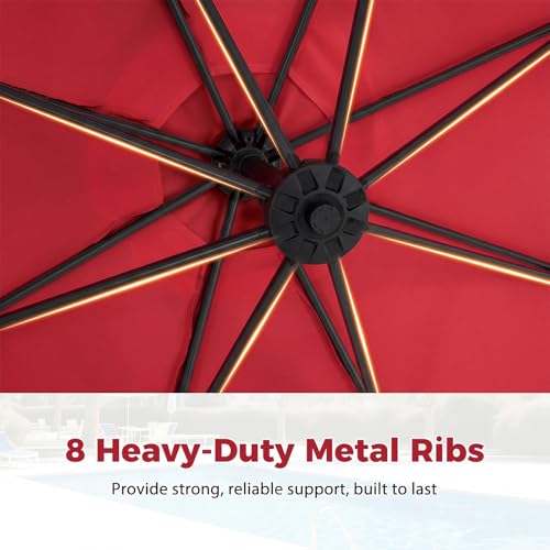 Tangkula 10ft Patio Umbrella with Base Included, Offset Cantilever Outdoor Umbrella with 360 Degree Rotation, Crank Handle, Sun-Protective Canopy for Pool Deck Garden Backyard (Red) - color: Red, size: 10 FT