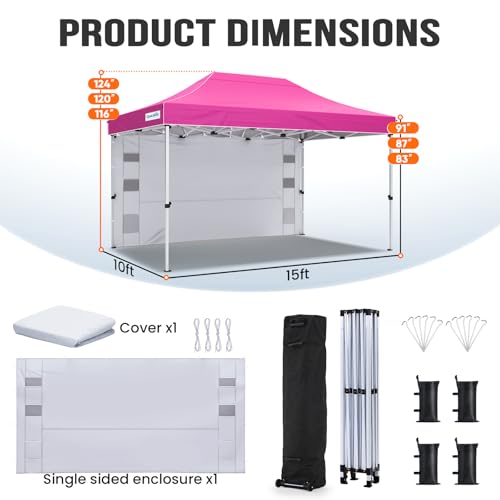 Quictent 10x15FT Heavy Duty Pop Up Canopy Tent, Commercial Easy up Portable Waterproof Shelter with Roller Bag for Outdoor Wedding Party Events Markets Gazebos - color: Fuchsia, size: 10X15