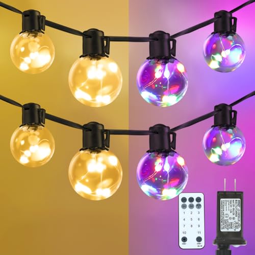 Outdoor String Lights Plug in, 25ft 20 LED Bulbs Hanging Patio Lights Dimmable with Timer & Remote, Globe Bulb Shatterproof & Waterproof for Indoor Backyard Balcony Decor - Warm White & Multi - color: White & Multi, size: 25ft