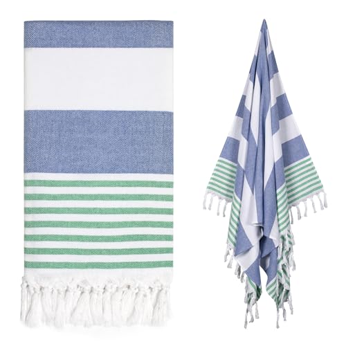cabanana Turkish Beach Towel Oversized - 40"x70" Quick Dry Sand Free Thin Beach Towels for Adults,Extra Large Cotton Lightweigh Travel Towel for Beach Accessories (Blue Turquoise) - color: Z Blue Turquoise