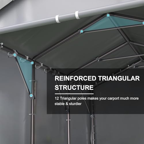 Carport, 10x20ft Heavy Duty Car Port, Portable Garage with Steel Frame, Carports Canopy Storage Shed Party Tent with Waterproof Tarp for Car Boat Truck (Grey) - color: Gray