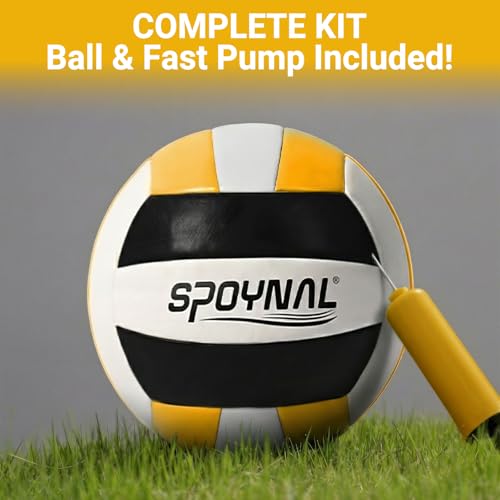 SPOYNAL Portable Volleyball Net for Backyard & Beach - 20FT/32FT Outdoor Volleyball Set with Adjustable Height (8ft/7.8ft/7.4ft), Boundary Line, Volleyball, Pump & Carry Bag - style: 32FT-Yellow